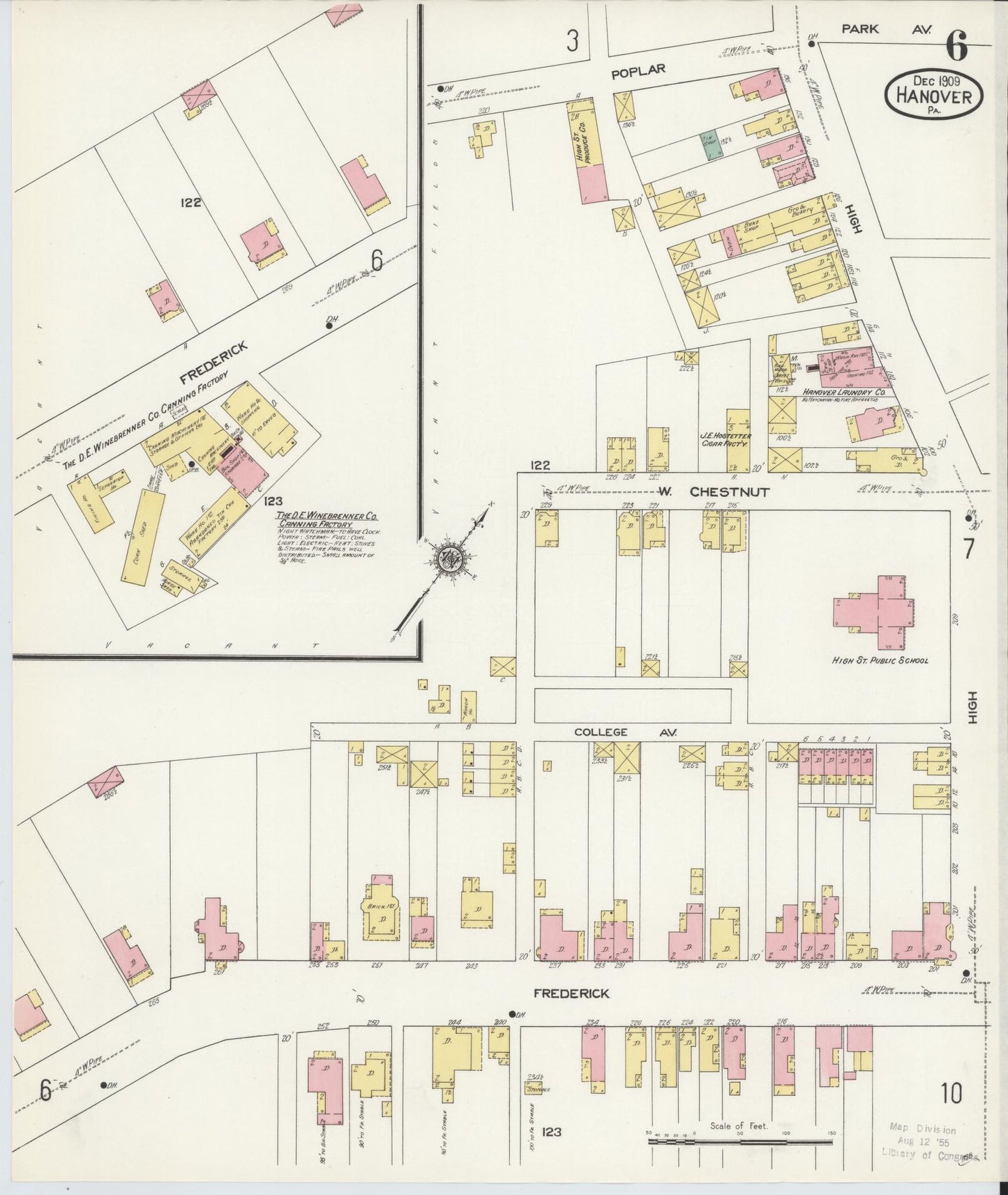 Sanborn Fire Insurance Map from Hanover, York County, Pennsylvania (1909), Sheet #0006 - Historic Sanborn Fire Insurance Map Print, vintage old map wall art, antique decor, genealogy gift, Pennsylvania Pennsylvania map