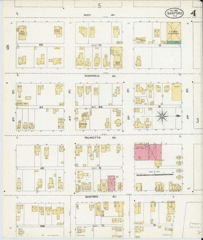 Sanborn Fire Insurance Map from Sanford, Seminole County, Florida (1906), Sheet #0004 - Historic Sanborn Fire Insurance Map Print, vintage old map wall art, antique decor, genealogy gift, Florida Florida map
