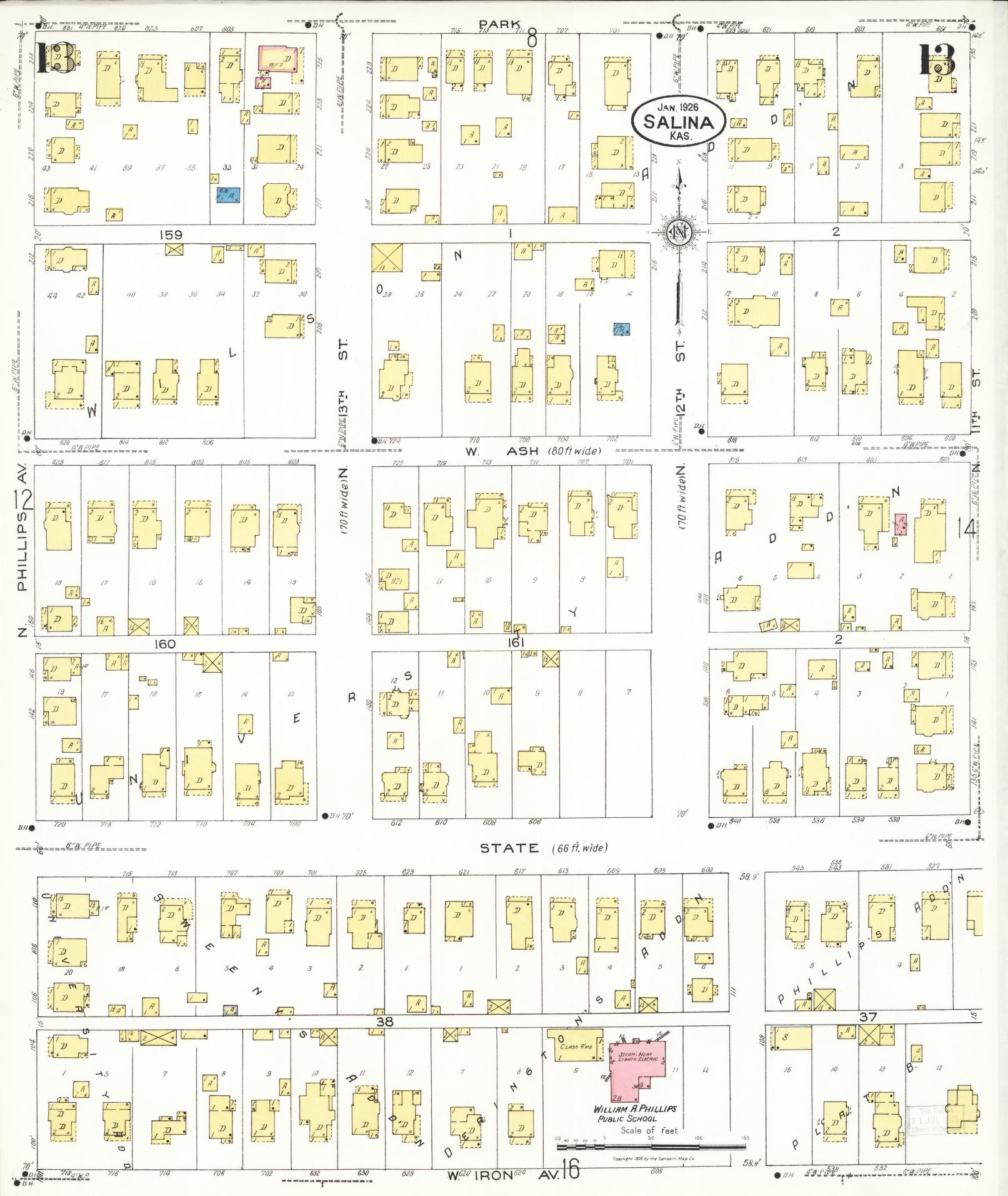 Sanborn Fire Insurance Map from Salina, Saline County, Kansas (1926), Sheet #0013 - Complete Map Set gallery image, historic Sanborn map, vintage wall art, Kansas Kansas
