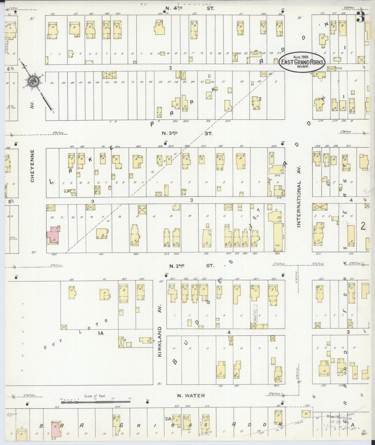 Sanborn Fire Insurance Map from East Grand Forks, Polk County, Minnesota (1909), Sheet #0003 - Complete Map Set gallery image, historic Sanborn map, vintage wall art, Minnesota Minnesota