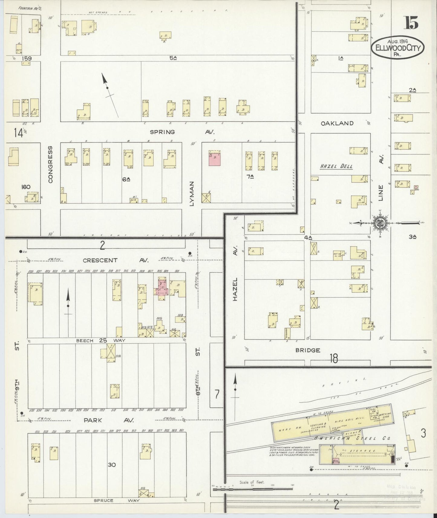 Sanborn Fire Insurance Map from Ellwood City, Lawrence County, Pennsylvania (1914), Sheet #0015 - Historic Sanborn Fire Insurance Map Print, vintage old map wall art, antique decor, genealogy gift, Pennsylvania Pennsylvania map