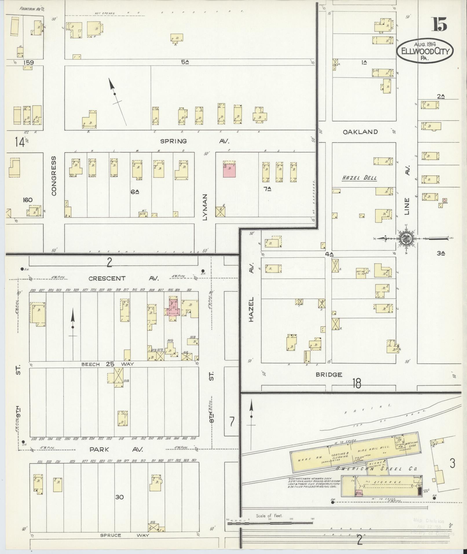 Sanborn Fire Insurance Map from Ellwood City, Lawrence County, Pennsylvania (1914), Sheet #0015 - Historic Sanborn Fire Insurance Map Print, vintage old map wall art, antique decor, genealogy gift, Pennsylvania Pennsylvania map