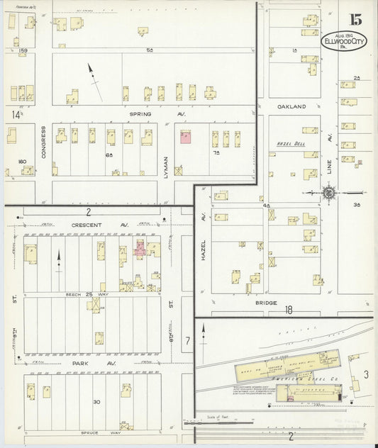 Sanborn Fire Insurance Map from Ellwood City, Lawrence County, Pennsylvania (1914), Sheet #0015 - Historic Sanborn Fire Insurance Map Print, vintage old map wall art, antique decor, genealogy gift, Pennsylvania Pennsylvania map