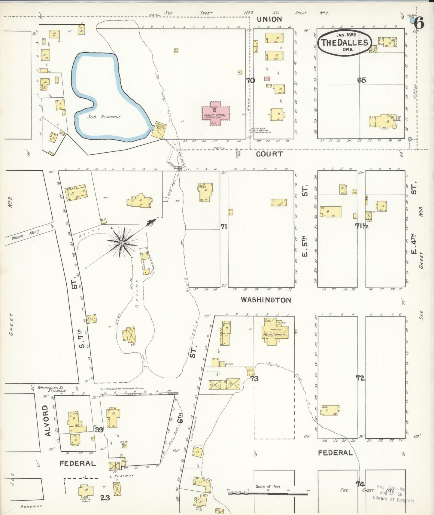 Sanborn Fire Insurance Map from The Dalles, Wasco County, Oregon (1892), Sheet #0006 - Complete Map Set gallery image, historic Sanborn map, vintage wall art, Oregon Oregon