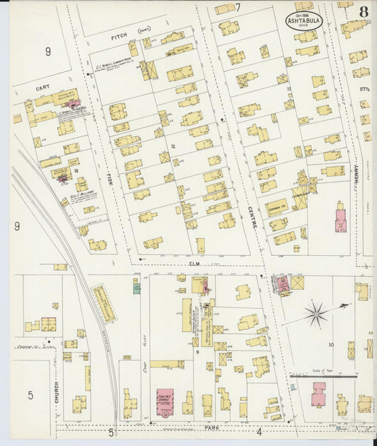 Sanborn Fire Insurance Map from Ashtabula, Ashtabula County, Ohio (1898), Sheet #0008 - Historic Sanborn Fire Insurance Map Print, vintage old map wall art, antique decor, genealogy gift, Ohio Ohio map