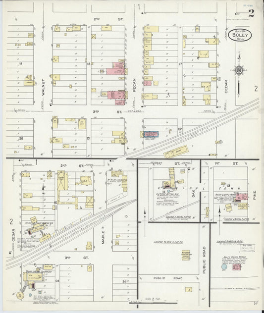 Sanborn Fire Insurance Map from Boley, Okfuskee County, Oklahoma (1914), Sheet #0002 - Historic Sanborn Fire Insurance Map Print, vintage old map wall art, antique decor, genealogy gift, Oklahoma Oklahoma map