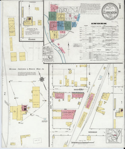 Sanborn Fire Insurance Map from Clarendon, Monroe County, Arkansas (1919), Sheet #0001 - Complete Map Set gallery image, historic Sanborn map, vintage wall art, Arkansas Arkansas