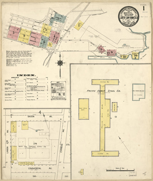 Sanborn Fire Insurance Map from South San Francisco, San Mateo County, California. (1910) – Historic Sanborn Fire Insurance Map Print
