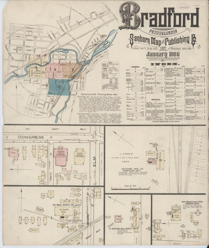 Sanborn Fire Insurance Map from Bradford, McKean County, Pennsylvania (1886), Sheet #0001 - Complete Map Set gallery image, historic Sanborn map, vintage wall art, Pennsylvania Pennsylvania
