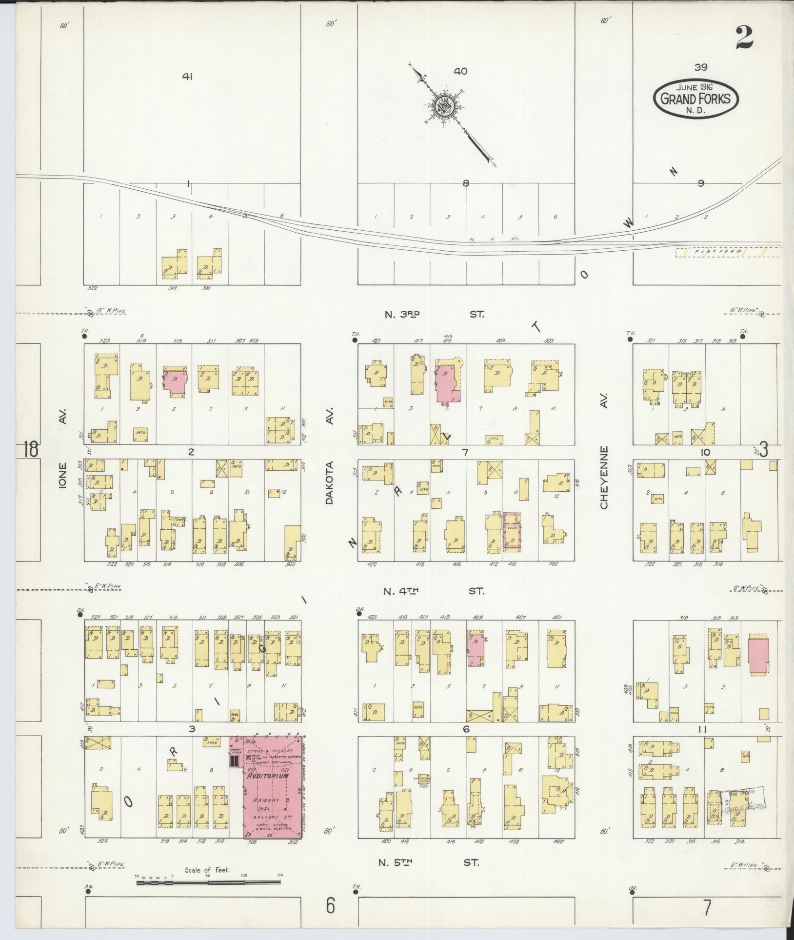 Sanborn Fire Insurance Map from Grand Forks, Grand Forks County, North Dakota (1916), Sheet #0002 - Complete Map Set gallery image, historic Sanborn map, vintage wall art, North Dakota North Dakota
