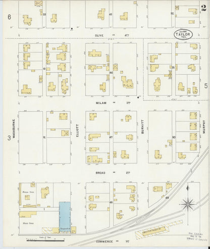 Sanborn Fire Insurance Map from Taylor, Williamson County, Texas (1898), Sheet #0002 - Historic Sanborn Fire Insurance Map Print, vintage old map wall art, antique decor, genealogy gift, Texas Texas map