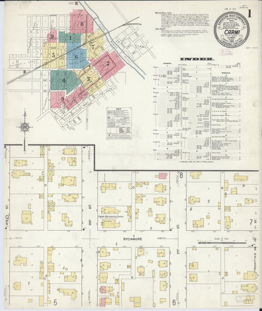 Sanborn Fire Insurance Map from Carmi, White County, Illinois (1912), Sheet #0001 - Complete Map Set gallery image, historic Sanborn map, vintage wall art, Illinois Illinois