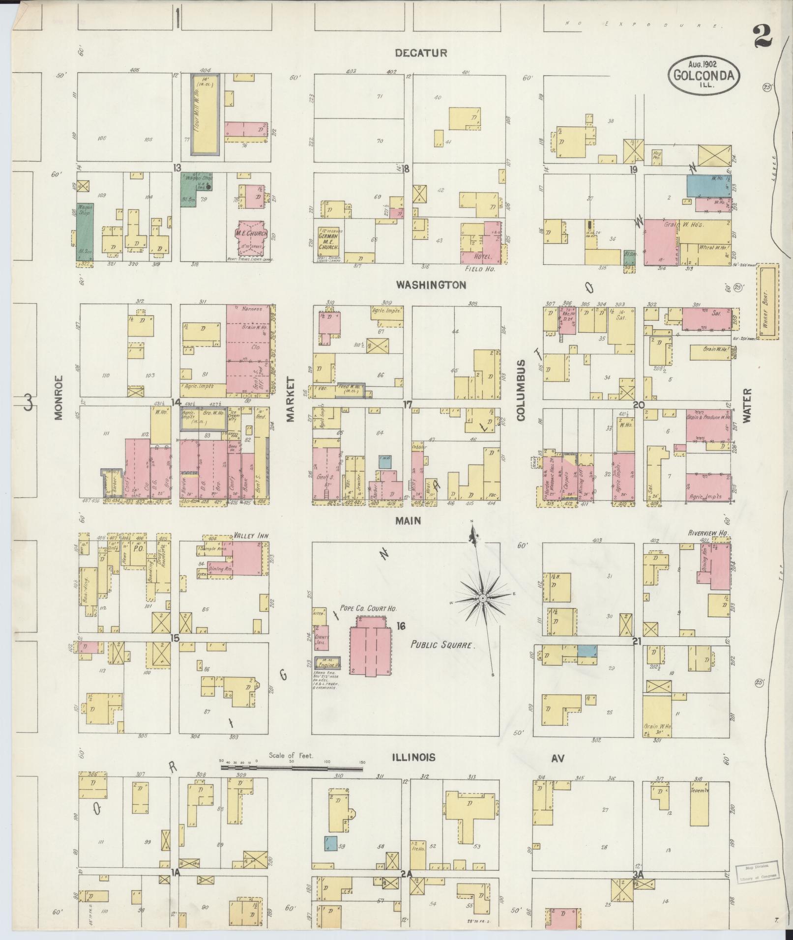 Sanborn Fire Insurance Map from Golconda, Pope County, Illinois (1902), Sheet #0002 - Complete Map Set gallery image, historic Sanborn map, vintage wall art, Illinois Illinois