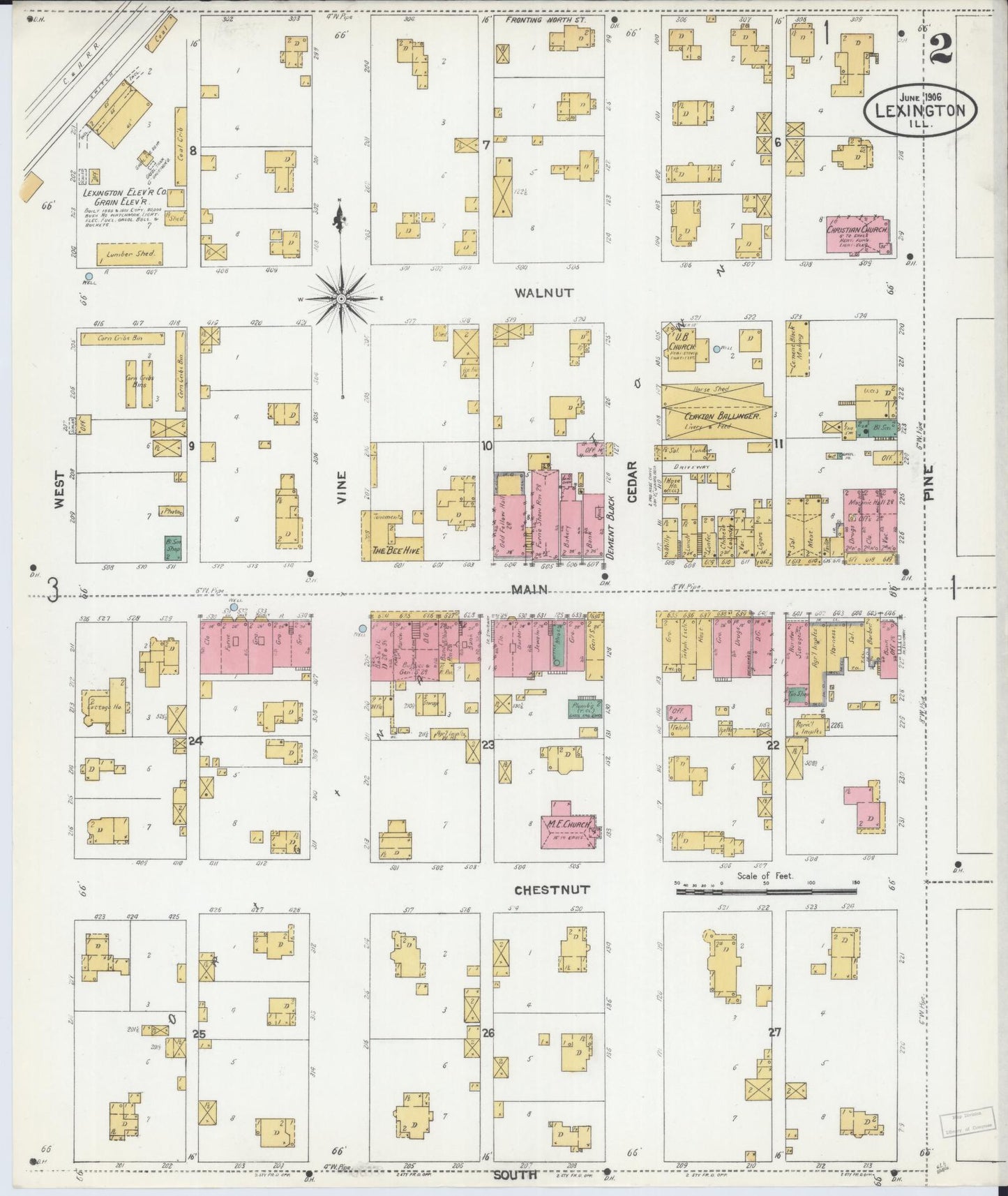 Sanborn Fire Insurance Map from Lexington, McLean County, Illinois (1906), Sheet #0002 - Historic Sanborn Fire Insurance Map Print, vintage old map wall art, antique decor, genealogy gift, Illinois Illinois map