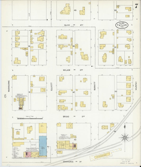 Sanborn Fire Insurance Map from Taylor, Williamson County, Texas (1904), Sheet #0007 - Historic Sanborn Fire Insurance Map Print, vintage old map wall art, antique decor, genealogy gift, Texas Texas map
