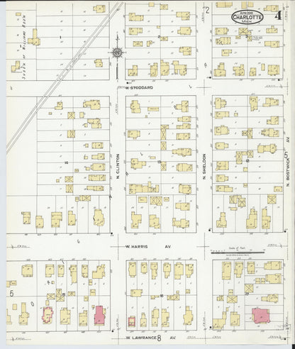 Sanborn Fire Insurance Map from Charlotte, Eaton County, Michigan (1918), Sheet #0004 - Historic Sanborn Fire Insurance Map Print, vintage old map wall art, antique decor, genealogy gift, Michigan Michigan map