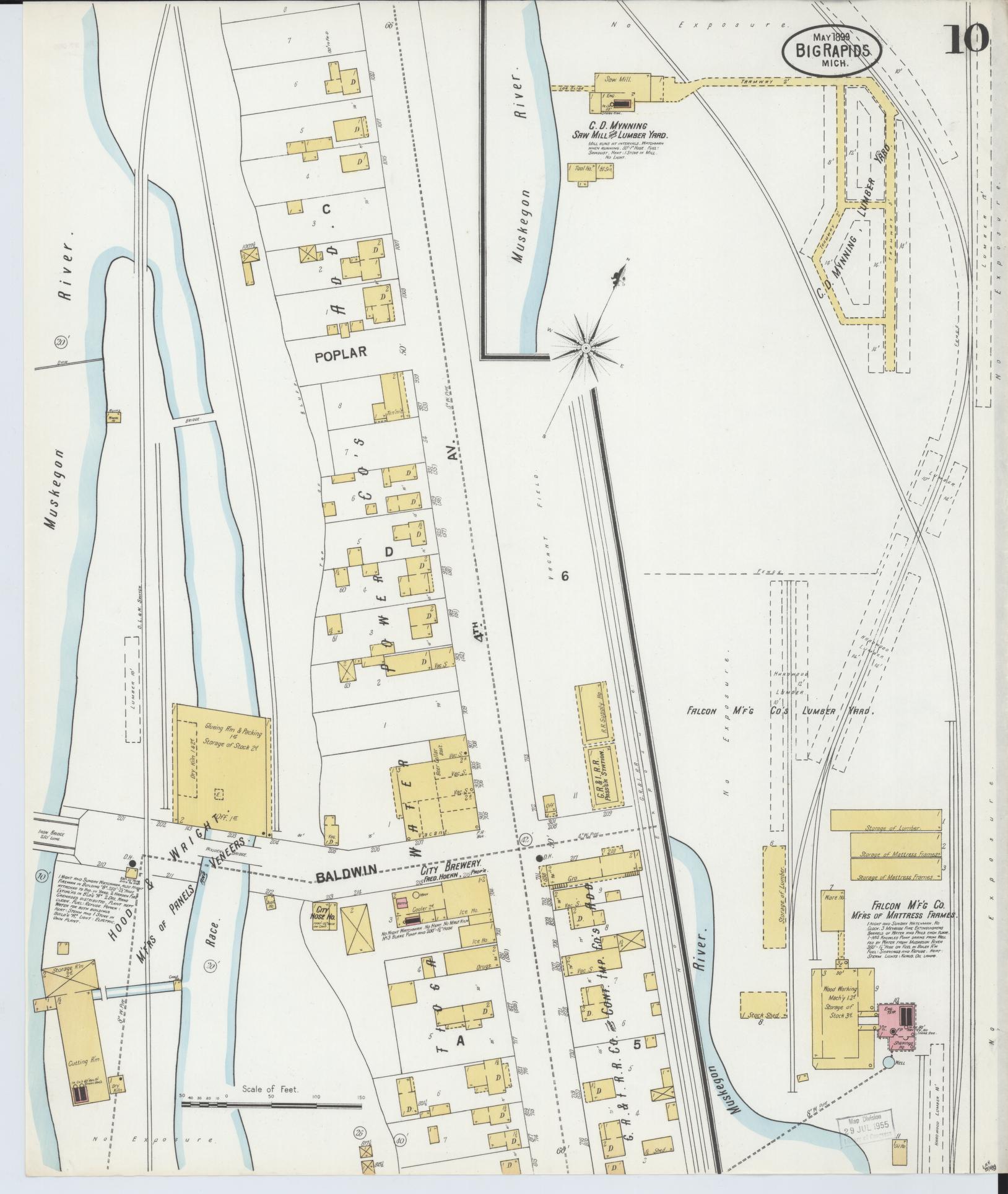Sanborn Fire Insurance Map from Big Rapids, Mecosta County, Michigan (1899), Sheet #0010 - Complete Map Set gallery image, historic Sanborn map, vintage wall art, Michigan Michigan