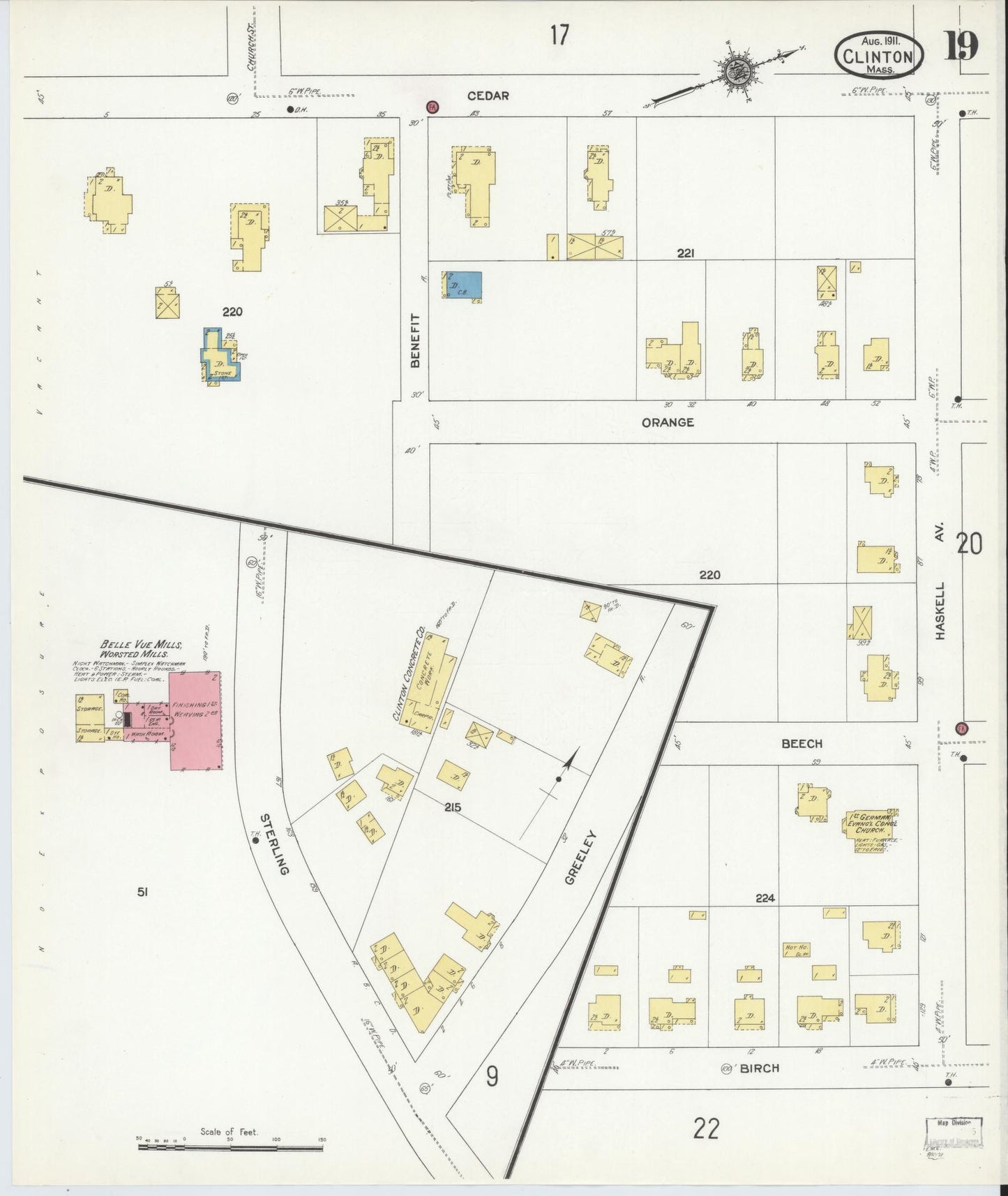 Sanborn Fire Insurance Map from Clinton, Worcester County, Massachusetts (1911), Sheet #0019 - Complete Map Set gallery image, historic Sanborn map, vintage wall art, Massachusetts Massachusetts