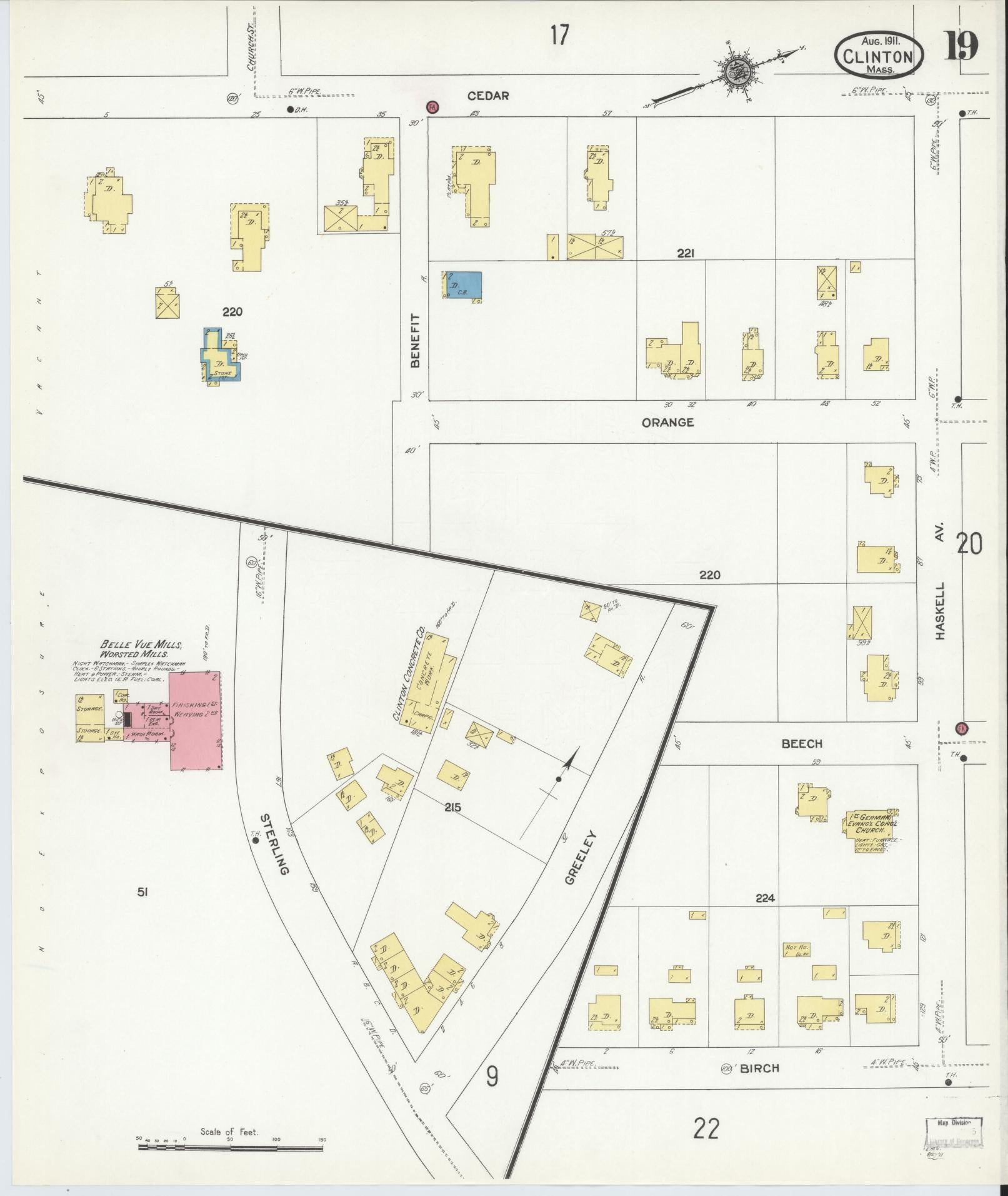 Sanborn Fire Insurance Map from Clinton, Worcester County, Massachusetts (1911), Sheet #0019 - Complete Map Set gallery image, historic Sanborn map, vintage wall art, Massachusetts Massachusetts