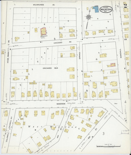 Sanborn Fire Insurance Map from Waukesha, Waukesha County, Wisconsin (1917), Sheet #0002 - Historic Sanborn Fire Insurance Map Print, vintage old map wall art, antique decor, genealogy gift, Wisconsin Wisconsin map