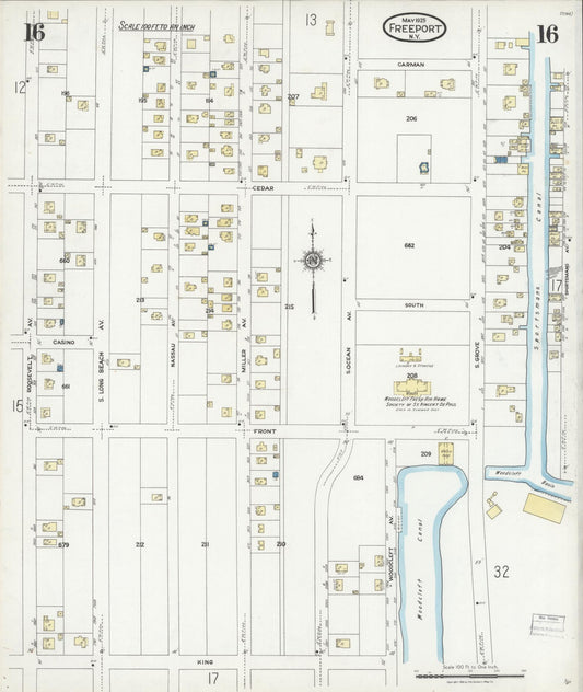 Sanborn Fire Insurance Map from Freeport, Nassau County, New York (1925), Sheet #0016 - Historic Sanborn Fire Insurance Map Print, vintage old map wall art, antique decor, genealogy gift, New York New York map