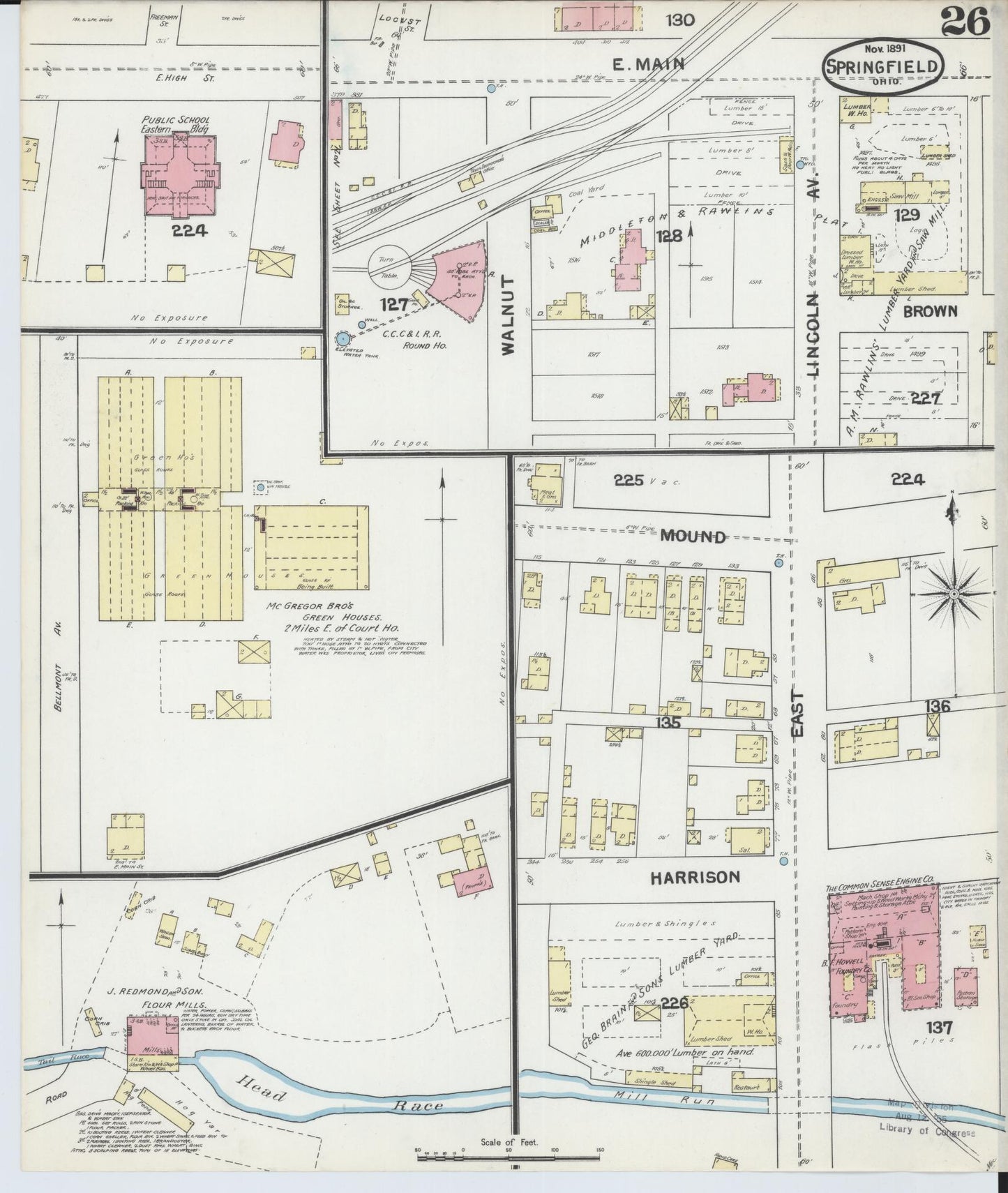 Sanborn Fire Insurance Map from Springfield, Clark County, Ohio (1891), Sheet #0026 - Historic Sanborn Fire Insurance Map Print, vintage old map wall art, antique decor, genealogy gift, Ohio Ohio map