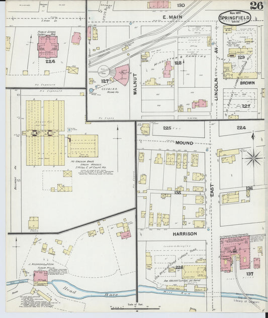 Sanborn Fire Insurance Map from Springfield, Clark County, Ohio (1891), Sheet #0026 - Historic Sanborn Fire Insurance Map Print, vintage old map wall art, antique decor, genealogy gift, Ohio Ohio map