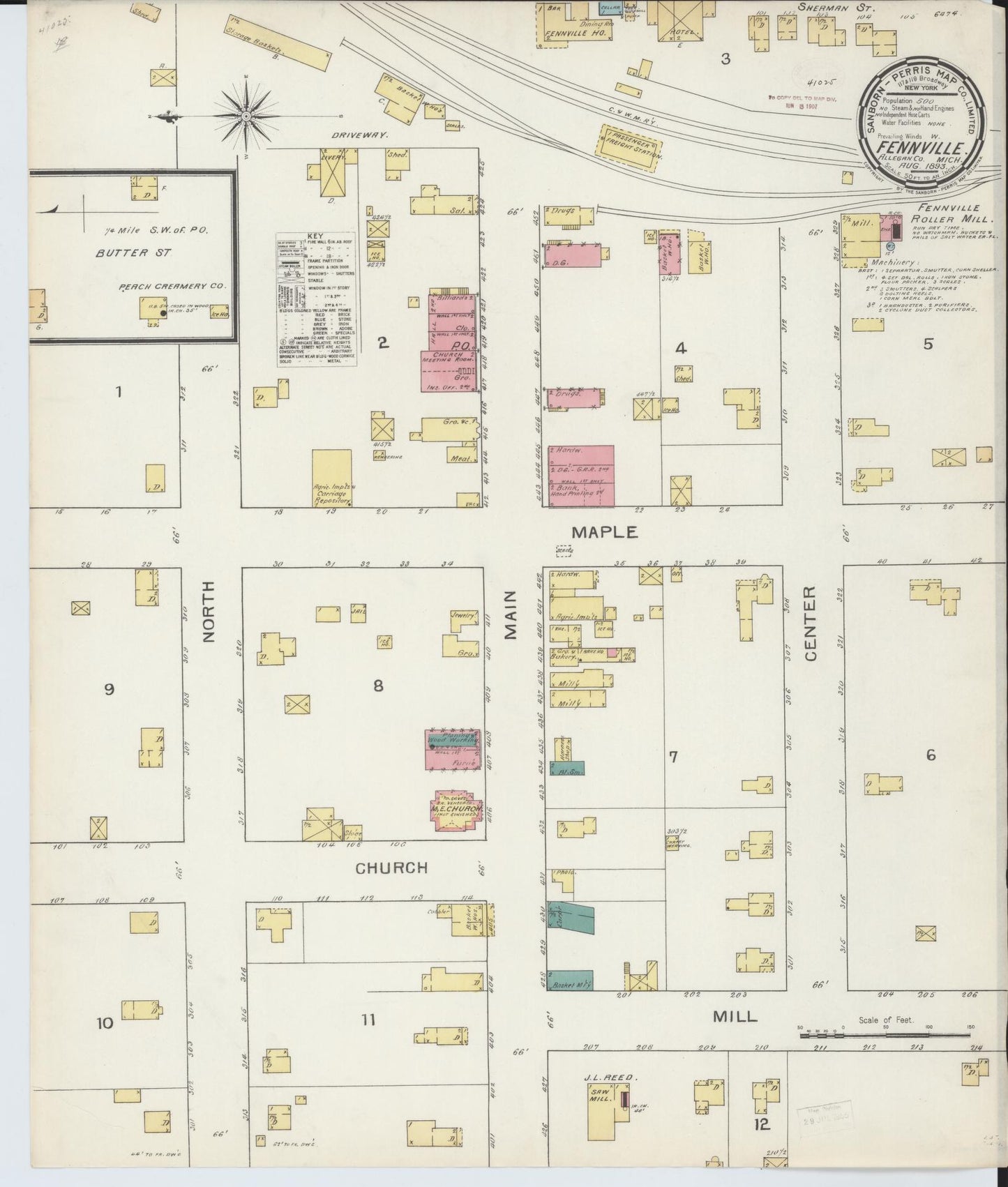 Sanborn Fire Insurance Map from Fennville, Allegan County, Michigan (1893), Sheet #0001 - Historic Sanborn Fire Insurance Map Print, vintage old map wall art, antique decor, genealogy gift, Michigan Michigan map