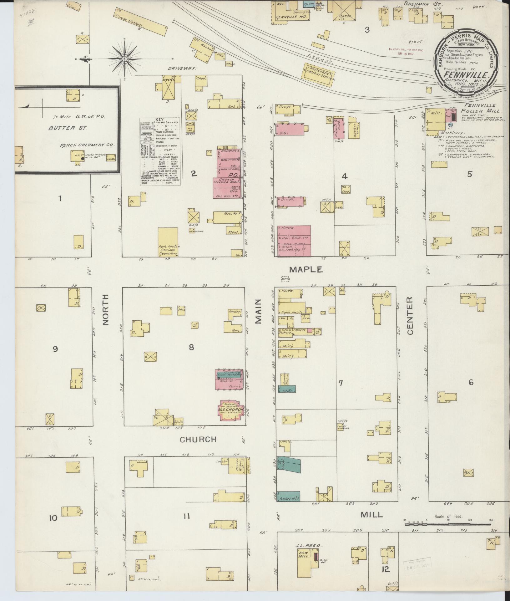 Sanborn Fire Insurance Map from Fennville, Allegan County, Michigan (1893), Sheet #0001 - Historic Sanborn Fire Insurance Map Print, vintage old map wall art, antique decor, genealogy gift, Michigan Michigan map