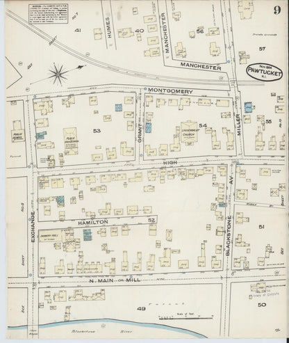 Sanborn Fire Insurance Map from Pawtucket, Providence County, Rhode Island (1884), Sheet #0009 - Complete Map Set gallery image, historic Sanborn map, vintage wall art, Rhode Island Rhode Island