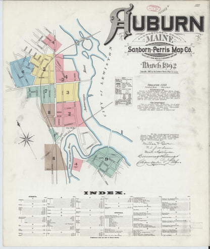 Sanborn Fire Insurance Map from Auburn, Androscoggin County, Maine (1892), Sheet #0001 - Complete Map Set gallery image, historic Sanborn map, vintage wall art, Maine Maine