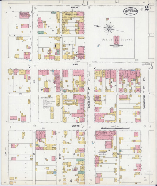 Sanborn Fire Insurance Map from Waterloo, Monroe County, Illinois (1899), Sheet #0002 - Historic Sanborn Fire Insurance Map Print, vintage old map wall art, antique decor, genealogy gift, Illinois Illinois map