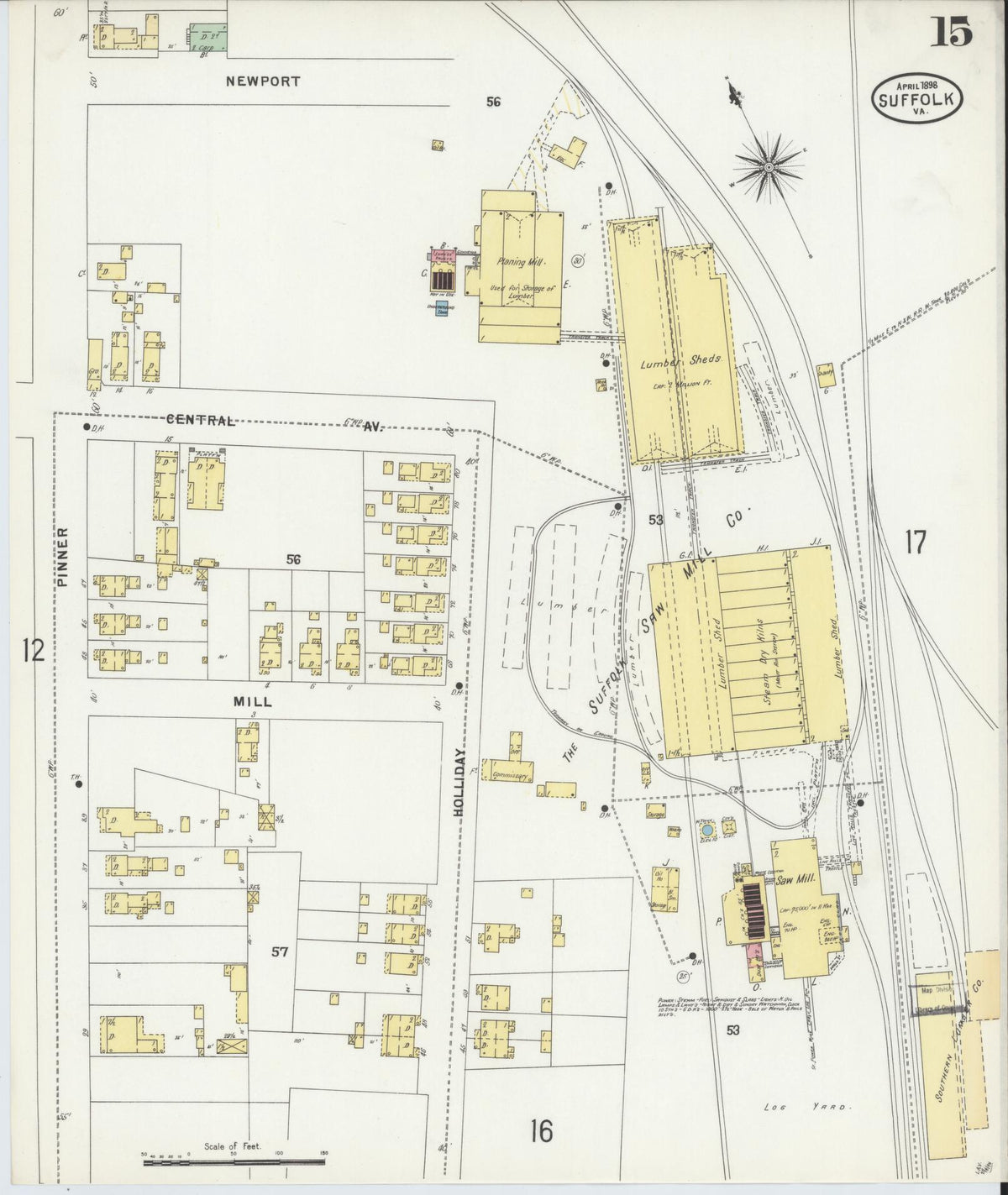 Sanborn Fire Insurance Map from Suffolk, Independent Cities, Virginia (1898), Sheet #0015 - Complete Map Set gallery image, historic Sanborn map, vintage wall art, Virginia Virginia