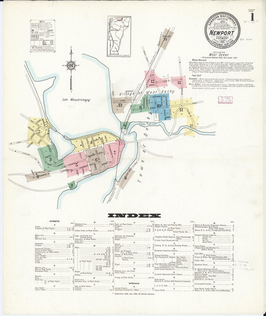 Sanborn Fire Insurance Map from Newport, Orleans County, Vermont (1913), Sheet #0001 - Complete Map Set gallery image, historic Sanborn map, vintage wall art, Vermont Vermont