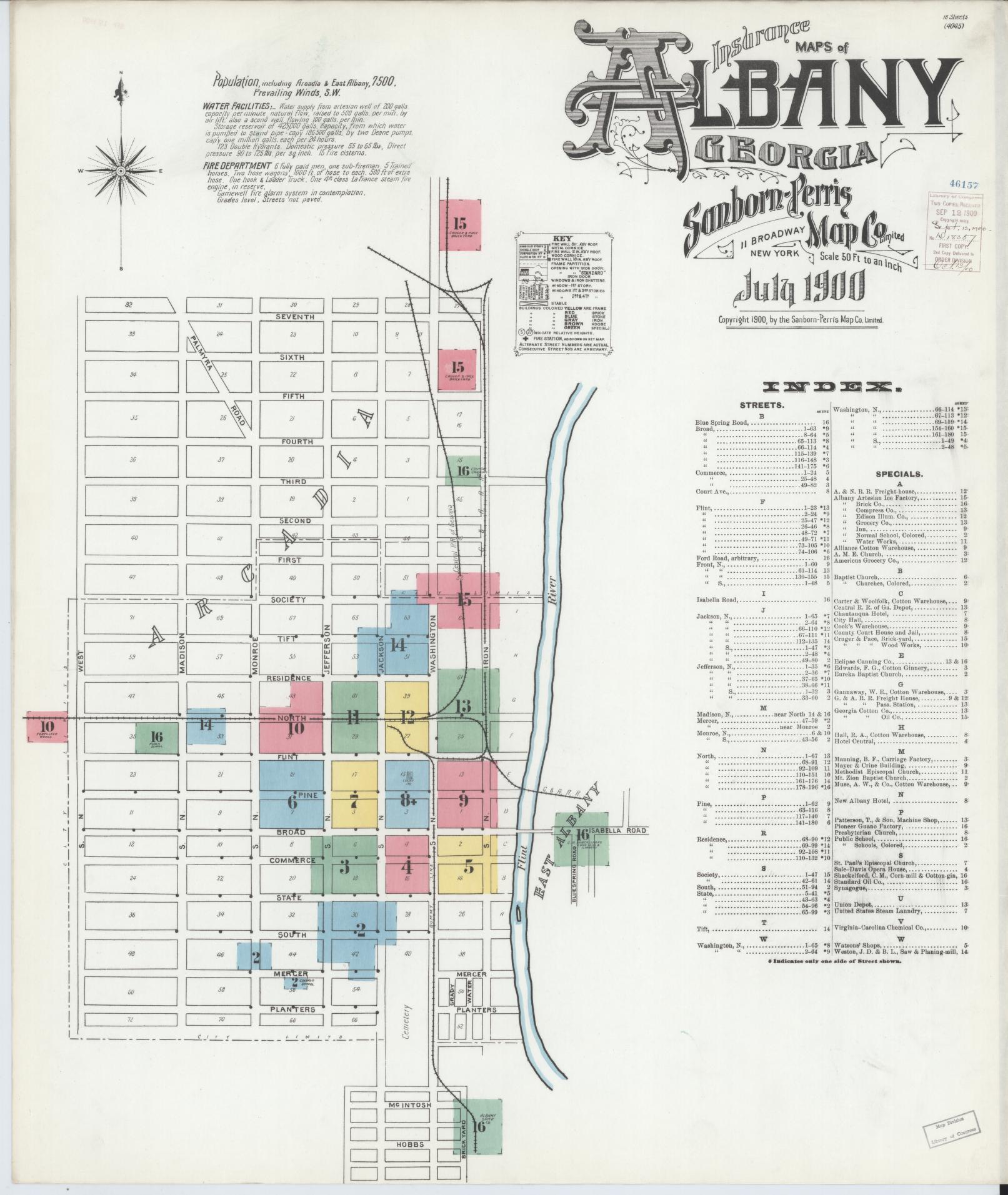 Sanborn Fire Insurance Map from Albany, Dougherty County, Georgia (1900), Sheet #0001 - Historic Sanborn Fire Insurance Map Print, vintage old map wall art, antique decor, genealogy gift, Georgia Georgia map