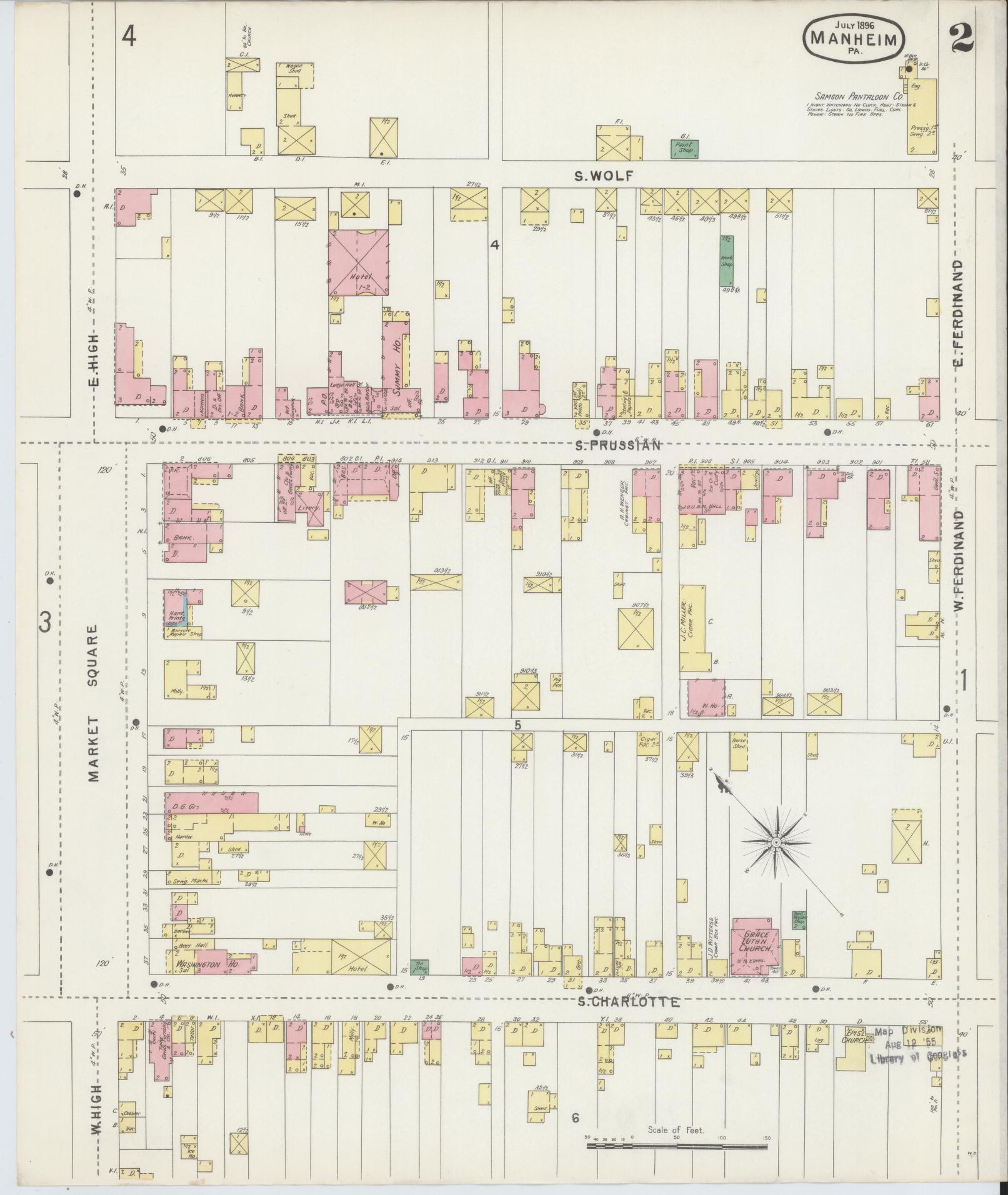 Sanborn Fire Insurance Map from Manheim, Lancaster County, Pennsylvania (1896), Sheet #0002 - Complete Map Set gallery image, historic Sanborn map, vintage wall art, Pennsylvania Pennsylvania