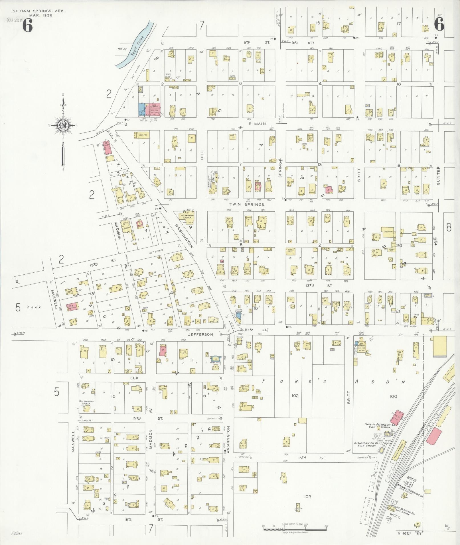 Sanborn Fire Insurance Map from Siloam Springs, Benton County, Arkansas (1936), Sheet #0006 - Complete Map Set gallery image, historic Sanborn map, vintage wall art, Arkansas Arkansas