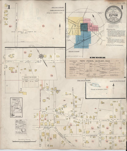 Sanborn Fire Insurance Map from Eutaw, Greene County, Alabama (1943), Sheet #0001 - Complete Map Set gallery image, historic Sanborn map, vintage wall art, Alabama Alabama