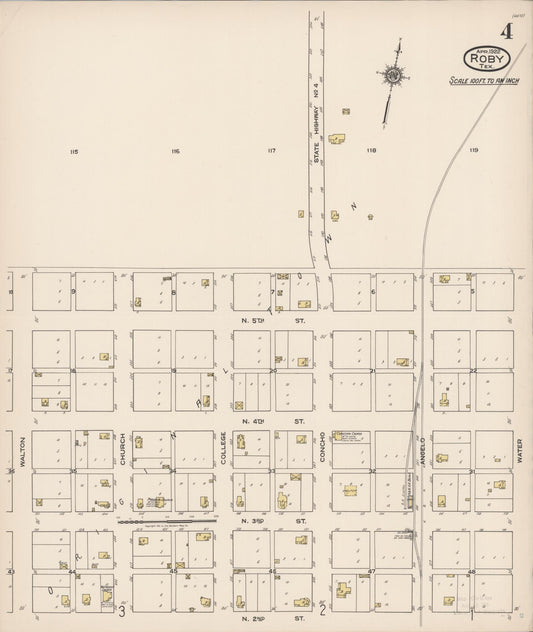 Sanborn Fire Insurance Map from Roby, Fisher County, Texas (1922), Sheet #0004 - Historic Sanborn Fire Insurance Map Print, vintage old map wall art, antique decor, genealogy gift, Texas Texas map
