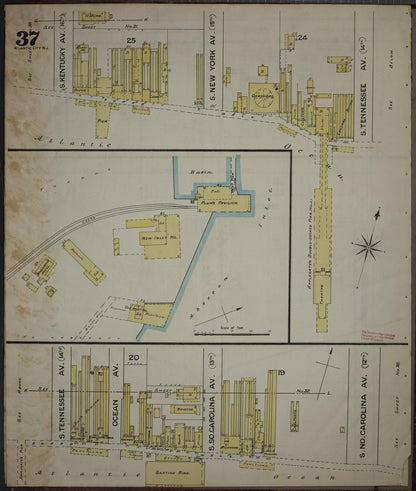 Sanborn Fire Insurance Map from Atlantic City, Atlantic County, New Jersey (1886), Sheet #0037 - Historic Sanborn Fire Insurance Map Print, vintage old map wall art, antique decor, genealogy gift, New Jersey New Jersey map