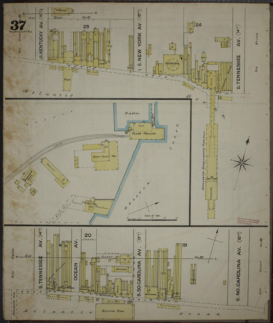 Sanborn Fire Insurance Map from Atlantic City, Atlantic County, New Jersey (1886), Sheet #0037 - Historic Sanborn Fire Insurance Map Print, vintage old map wall art, antique decor, genealogy gift, New Jersey New Jersey map