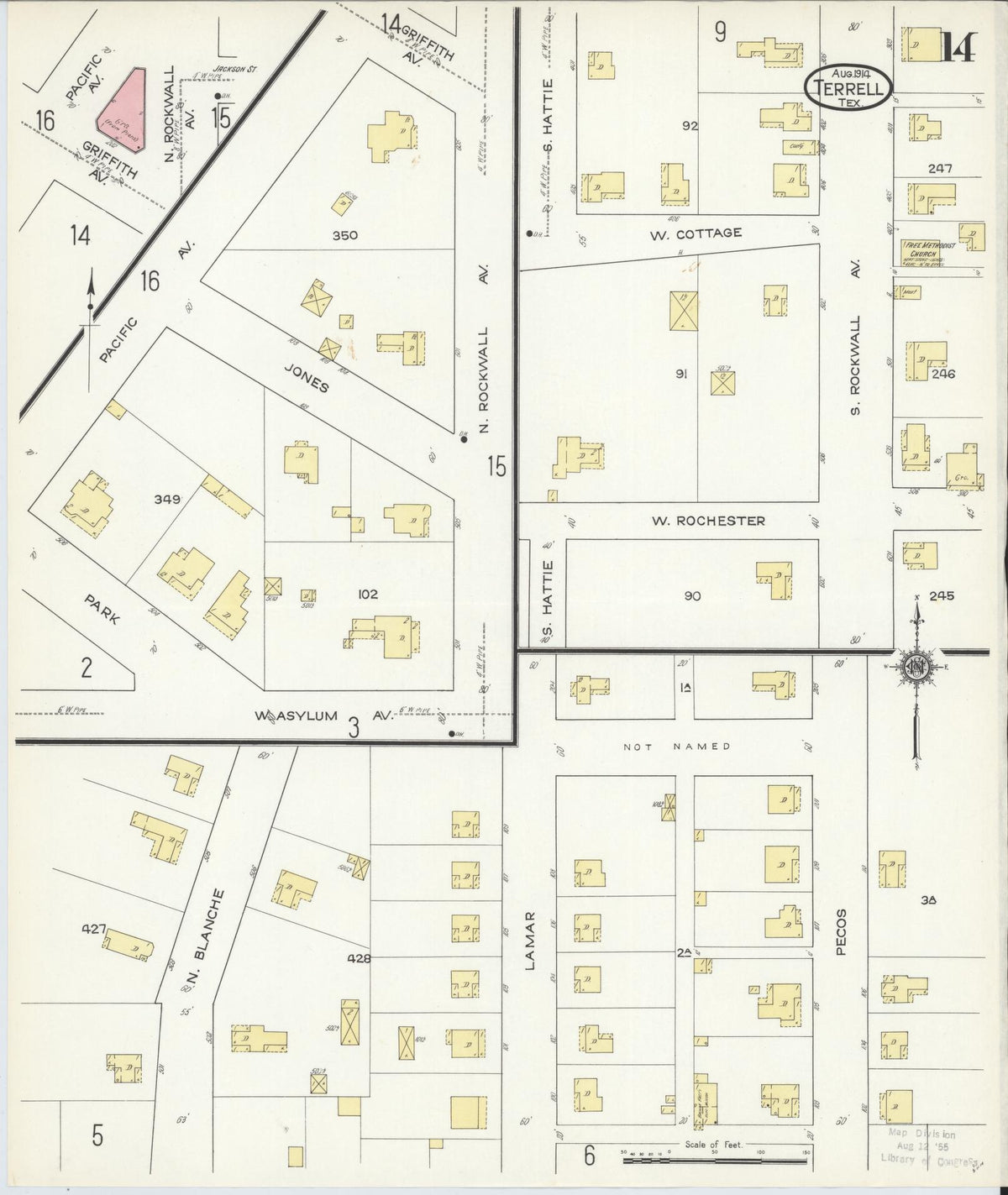 Sanborn Fire Insurance Map from Terrell, Kaufman County, Texas (1914), Sheet #0014 - Historic Sanborn Fire Insurance Map Print, vintage old map wall art, antique decor, genealogy gift, Texas Texas map