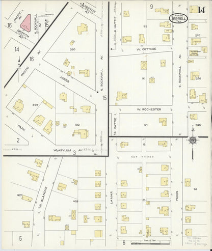 Sanborn Fire Insurance Map from Terrell, Kaufman County, Texas (1914), Sheet #0014 - Historic Sanborn Fire Insurance Map Print, vintage old map wall art, antique decor, genealogy gift, Texas Texas map
