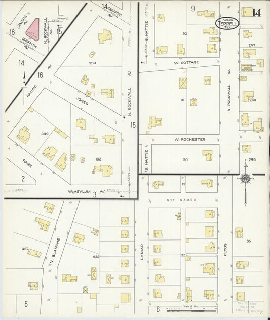 Sanborn Fire Insurance Map from Terrell, Kaufman County, Texas (1914), Sheet #0014 - Historic Sanborn Fire Insurance Map Print, vintage old map wall art, antique decor, genealogy gift, Texas Texas map