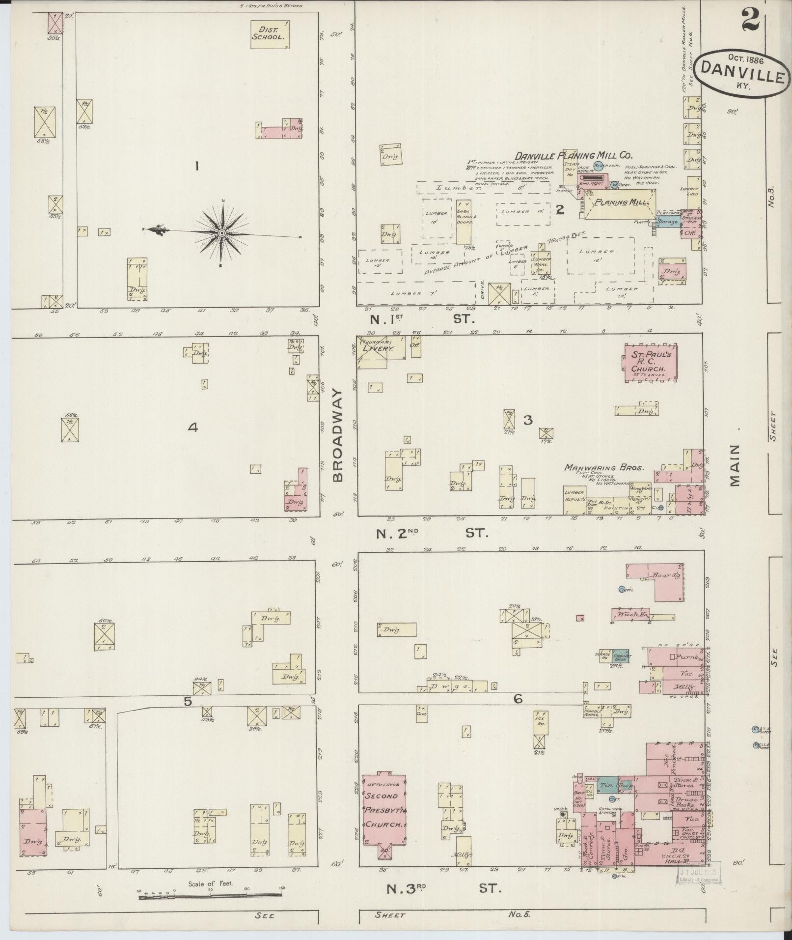 Sanborn Fire Insurance Map from Danville, Boyle County, Kentucky (1886), Sheet #0002 - Complete Map Set gallery image, historic Sanborn map, vintage wall art, Kentucky Kentucky