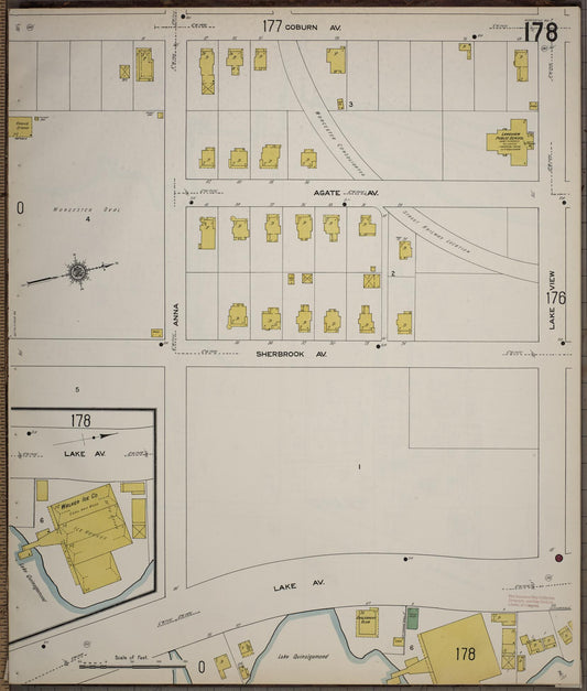 Sanborn Fire Insurance Map from Worcester, Worcester County, Massachusetts (1910), Sheet #0178 - Historic Sanborn Fire Insurance Map Print, vintage old map wall art, antique decor, genealogy gift, Massachusetts Massachusetts map