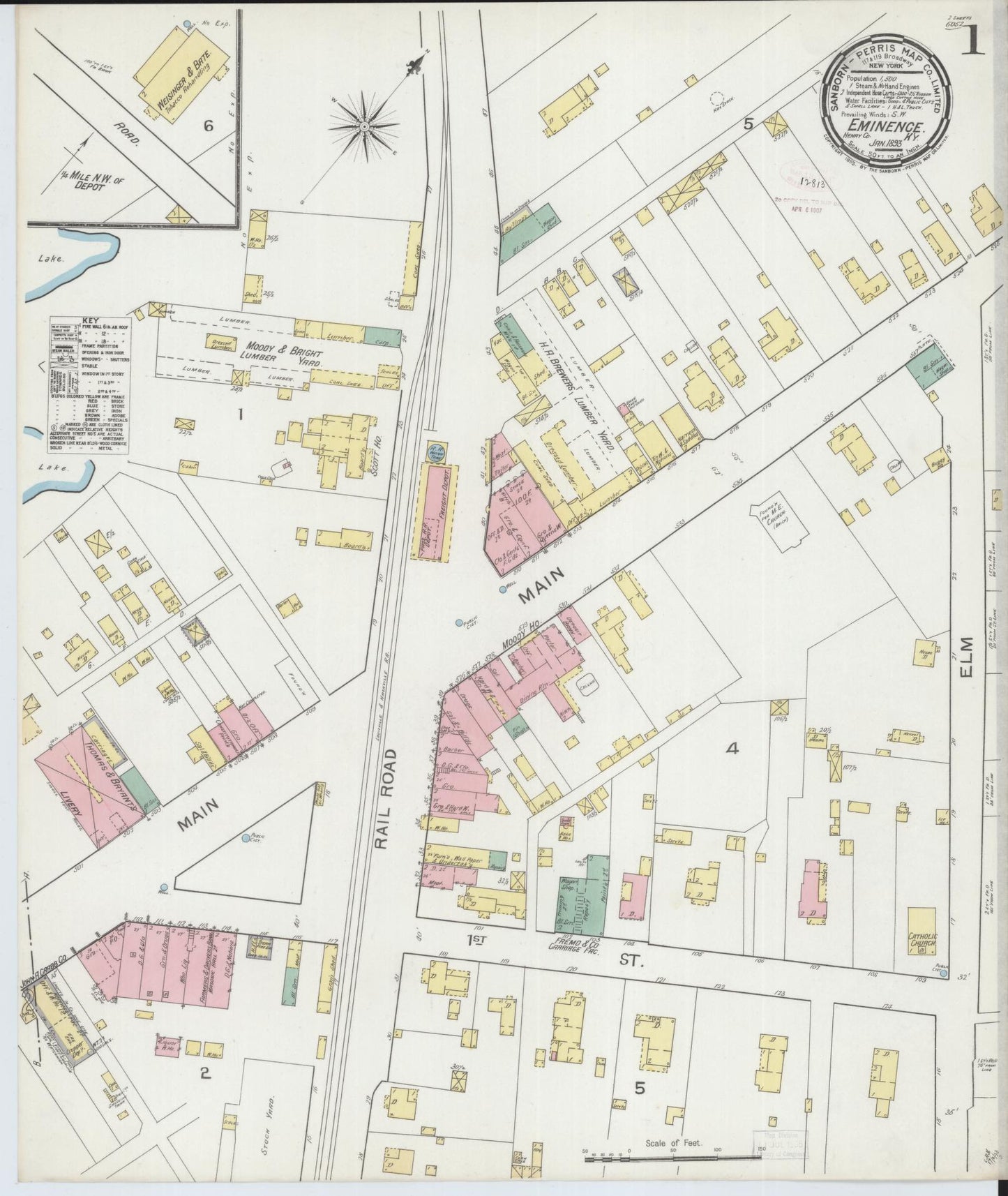 Sanborn Fire Insurance Map from Eminence, Henry County, Kentucky (1893), Sheet #0001 - Complete Map Set gallery image, historic Sanborn map, vintage wall art, Kentucky Kentucky