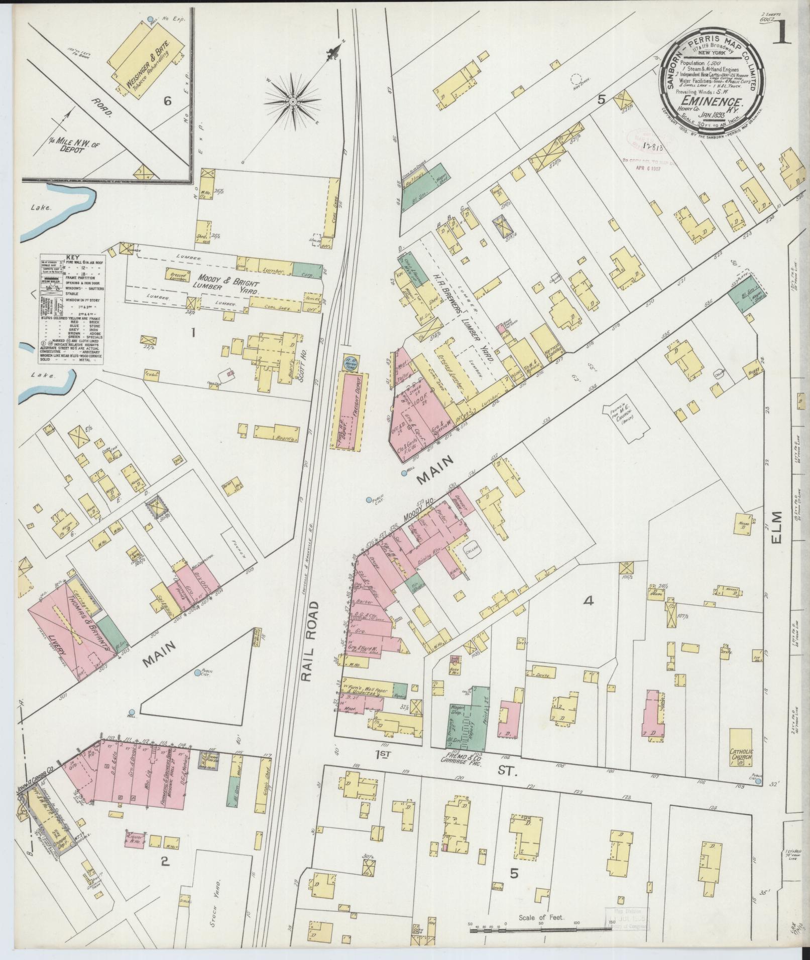 Sanborn Fire Insurance Map from Eminence, Henry County, Kentucky (1893), Sheet #0001 - Complete Map Set gallery image, historic Sanborn map, vintage wall art, Kentucky Kentucky