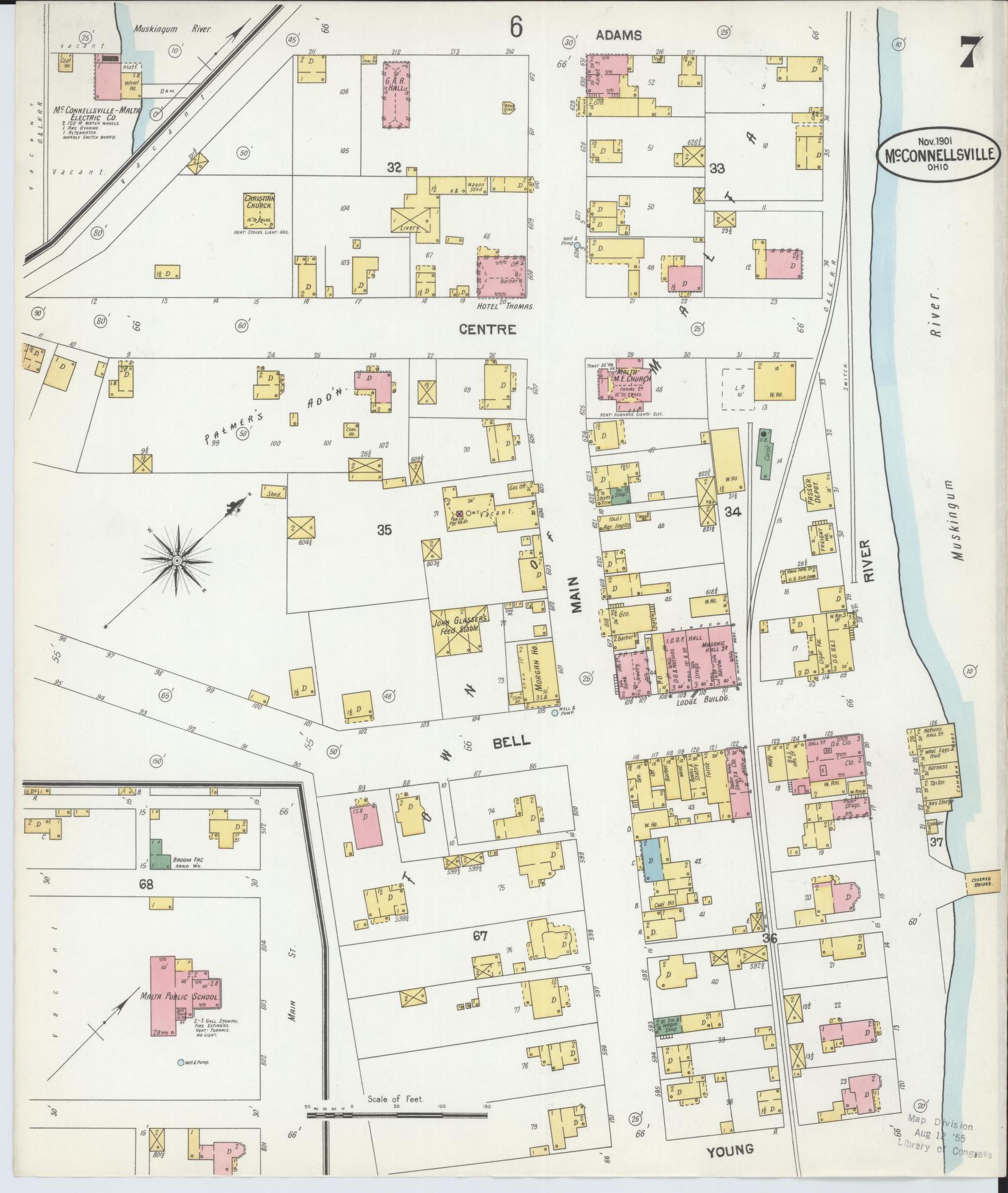 Sanborn Fire Insurance Map from McConnelsville, Morgan County, Ohio (1901), Sheet #0007 - Complete Map Set gallery image, historic Sanborn map, vintage wall art, Ohio Ohio