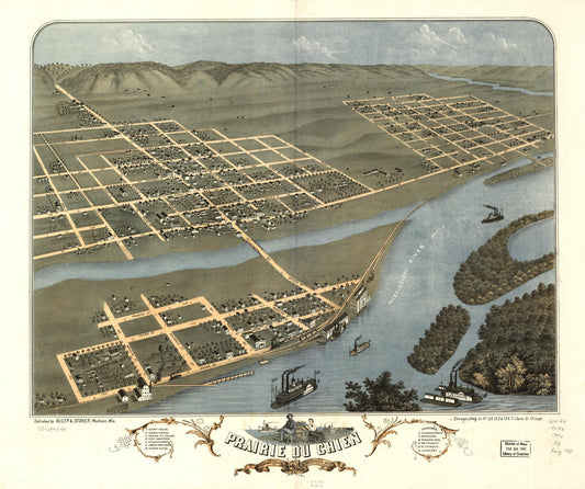 Prairie du Chien, Crawford County, Wisconsin 1870. (1870) – Historic Bird’s-Eye View Panorama Print